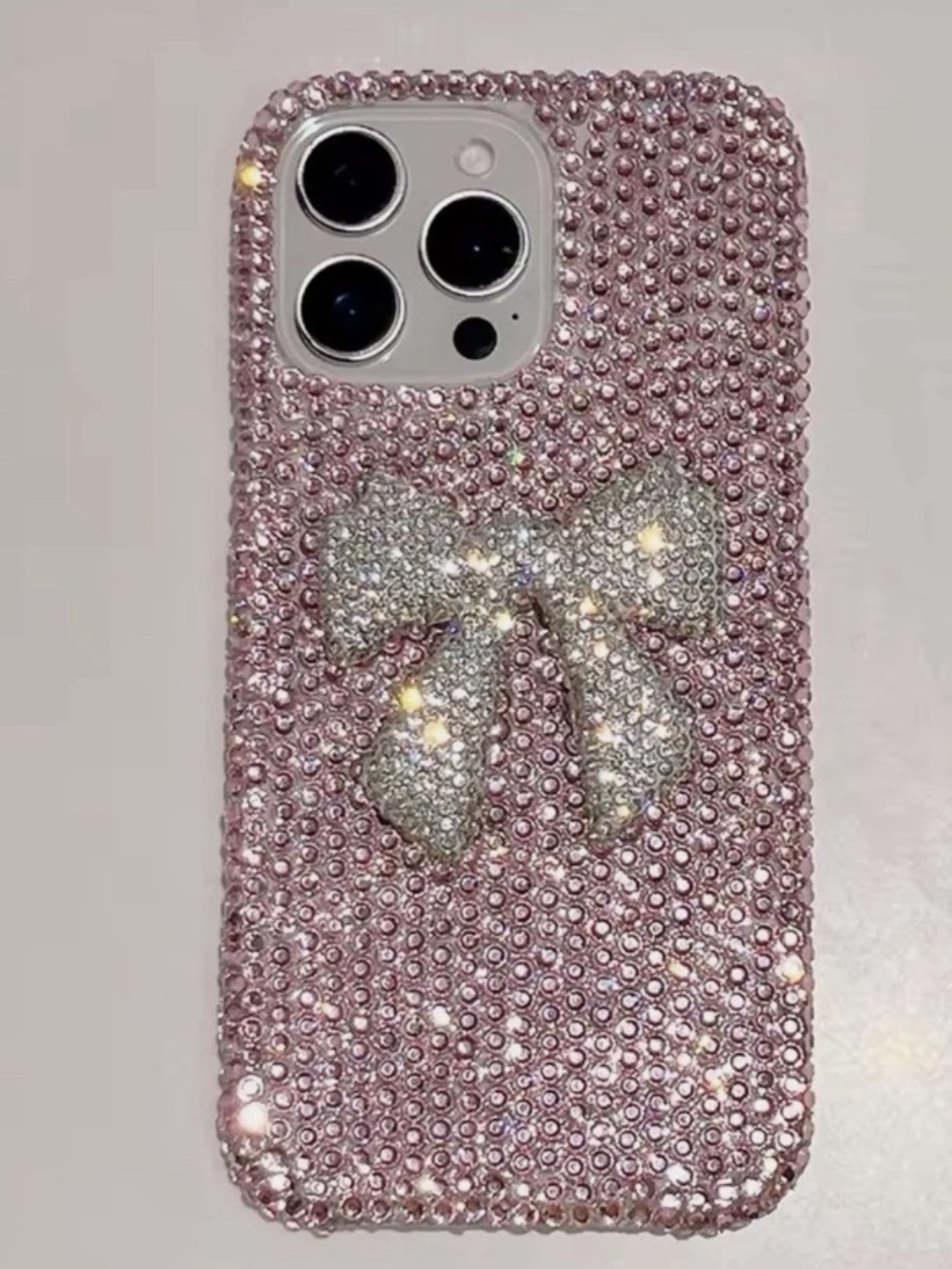 Pink Rhinestone Bow Bling Phone Case - Compatible with Multiple Models - Picture 3 of 3